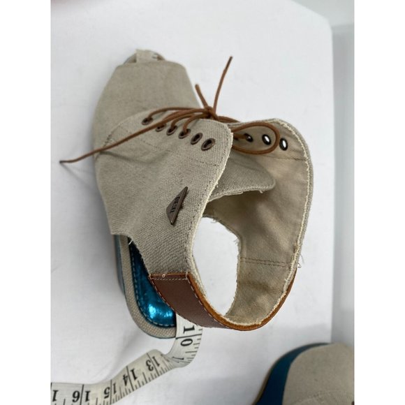 DIESEL Khaki Canvas  Peep Toe Blue Metallic Wedge Heel Shoes Women's Sz 40 (9) - Picture 8 of 12